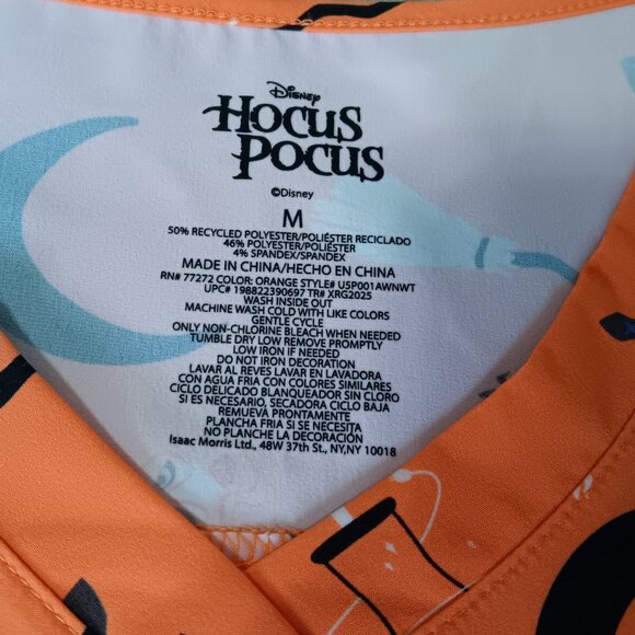 Disney Orange Hocus Pocus pattern woman's scrubs top, size Medium, 2 pockets - Picture 4 of 6
